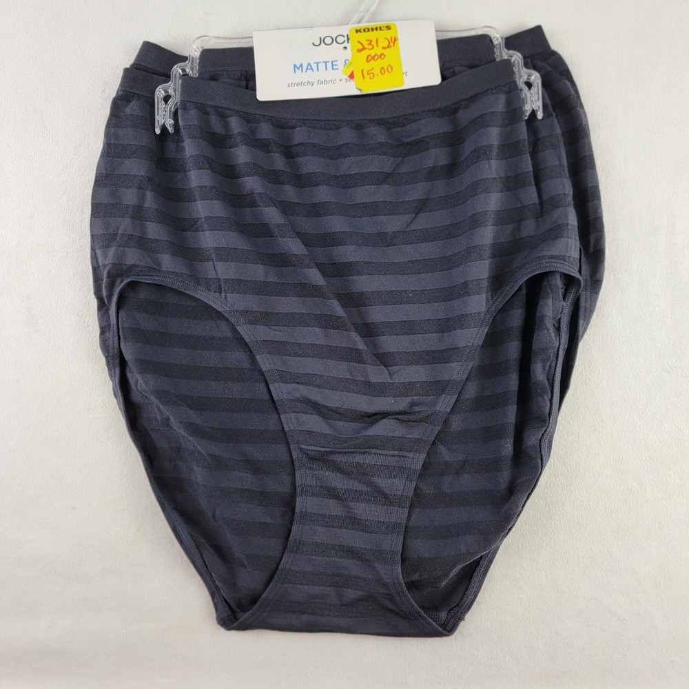 Jockey Matte & Shine Briefs 2 Pack Black Striped High Rise Panties Size 9
